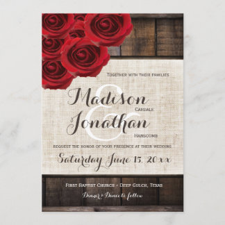 Le rustique rustique Red Roses Les invitations au