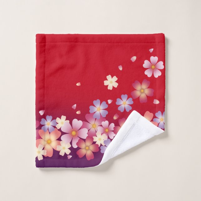 Le Sakura sucré fleurit Kimono Style rouge & viole (Gant de toilette)