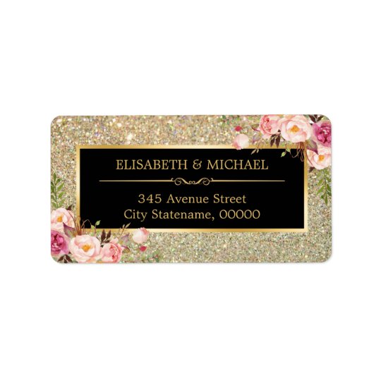 Le scintillement à la mode d'or miroite floral étiquettes d’adresse