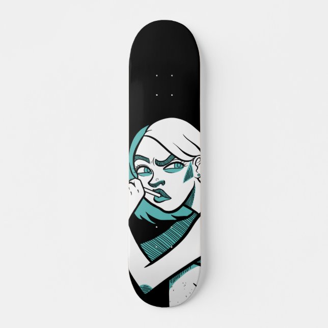 Le skateboard d'illustration féminin penseur (Devant)