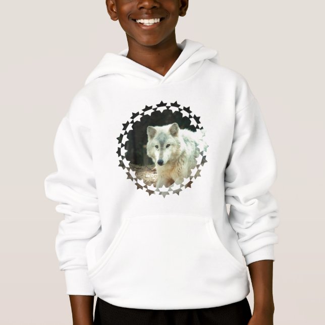 Le sweatshirt à capuchon des enfants de loup gris (Devant)