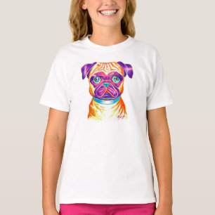 Le T-shirt blanc de carlin de la fille tirée par