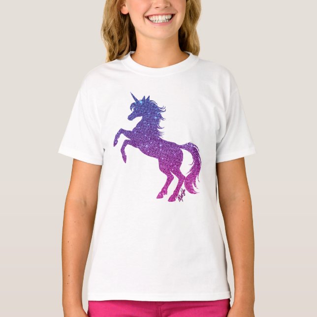 Le T-shirt blanc de galaxie de licorne de la fille (Devant)