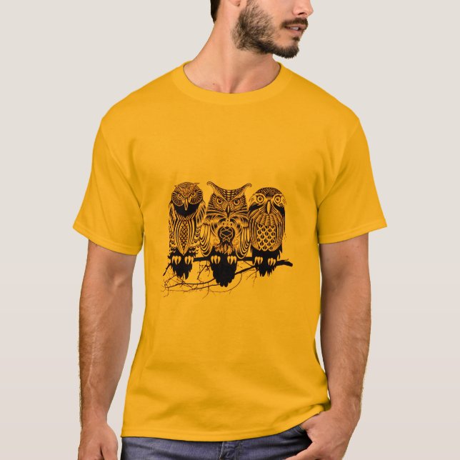 Le T-shirt de base des hommes de trio de hibou (Devant)