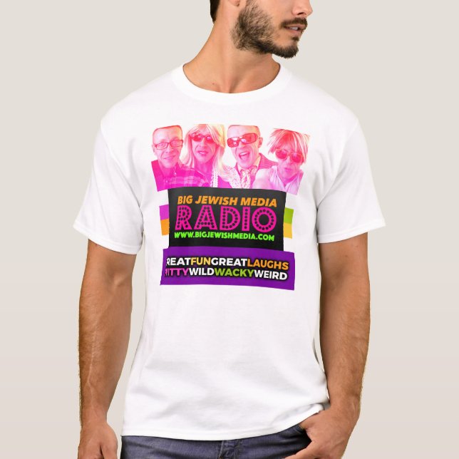 Le T-shirt de blanc de LOGO d'ÉMISSION DE RADIO de (Devant)