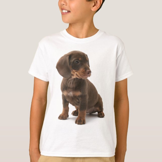 Le T-shirt de l'enfant de chiot de teckel (Devant)