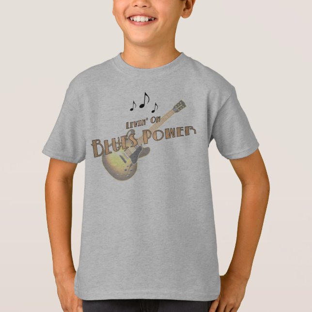 Le T-shirt de l'enfant de puissance de bleus (Devant)