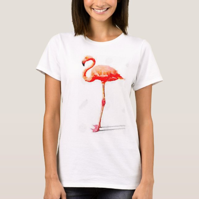 Le T-shirt des femmes : Aquarelle rose de Flamant (Devant)