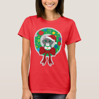 Le T-shirt des femmes de chat de guirlande de Noël