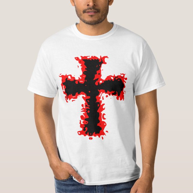 Le T-shirt des hommes croisés rouges et noirs (Devant)