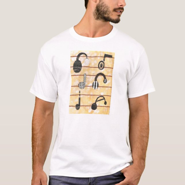 Le T-shirt des hommes musicaux d'écouteur (Devant)