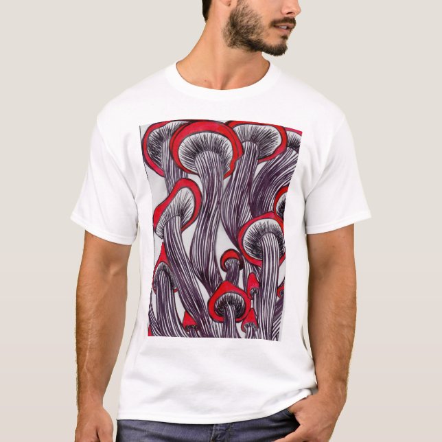 Le T-shirt des hommes Trippy de champignon (Devant)