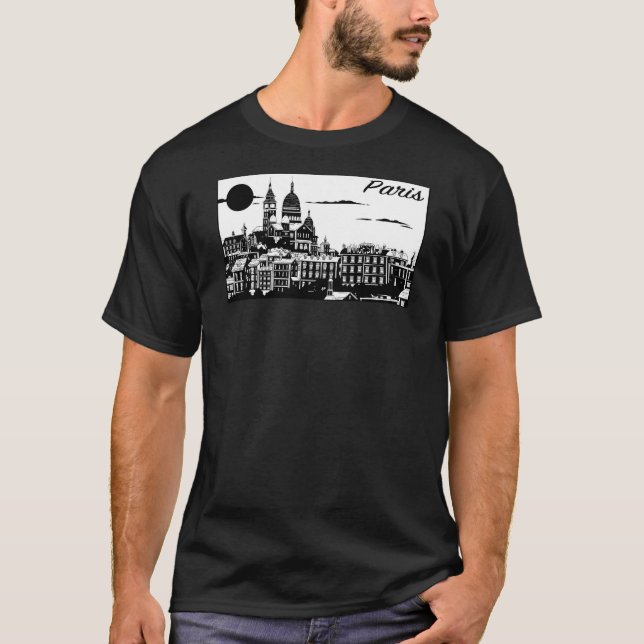 Le T-shirt foncé de base des hommes de Paris (Devant)