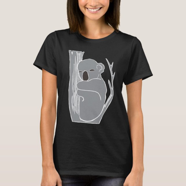 Le T-shirt noir des femmes somnolentes de koala (Devant)