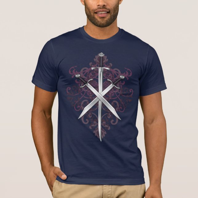 Le T-shirt Swords& des hommes croisés de rouleau (Devant)