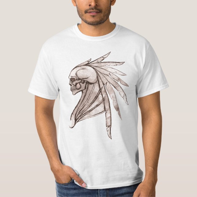 Le T-shirt tribal des hommes indiens de crâne (Devant)