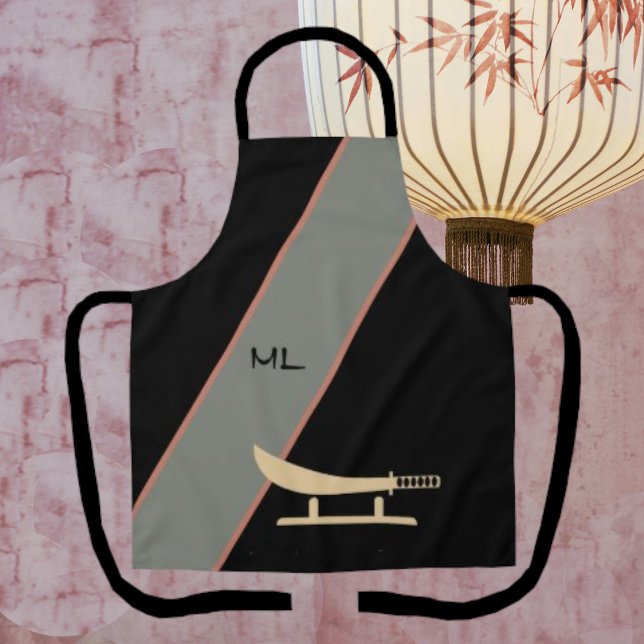 Le tablier du chef noir de style asiatique monogra (Créateur téléchargé)