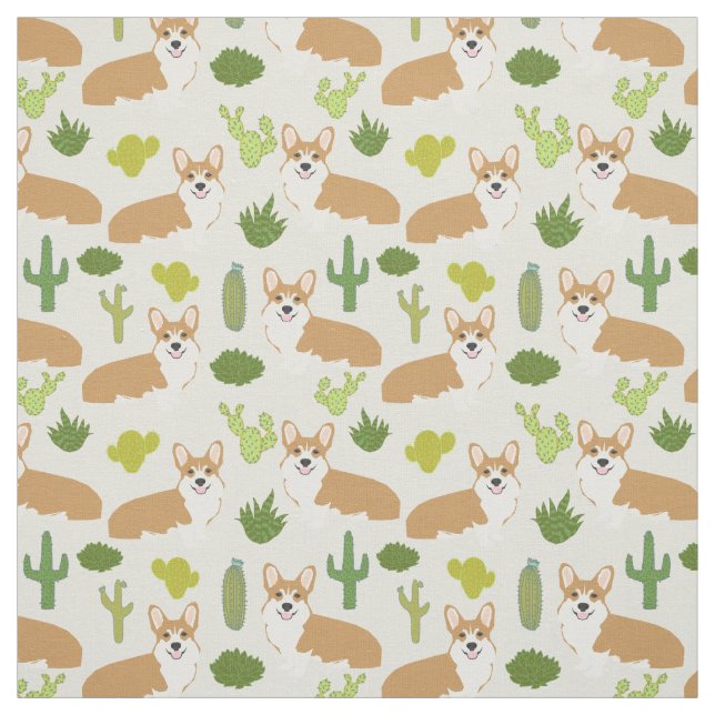 Le tissu de corgis et de cactus - mignon tissu à c (Échantillon)
