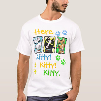 Le triptyque coloré de chats badine le T-shirt