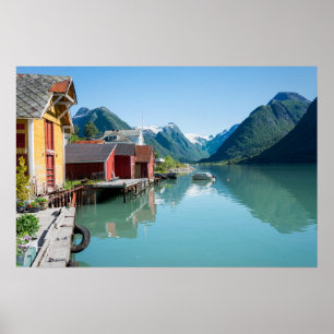 Le village de Fjærland, fjord en Norvège affiche