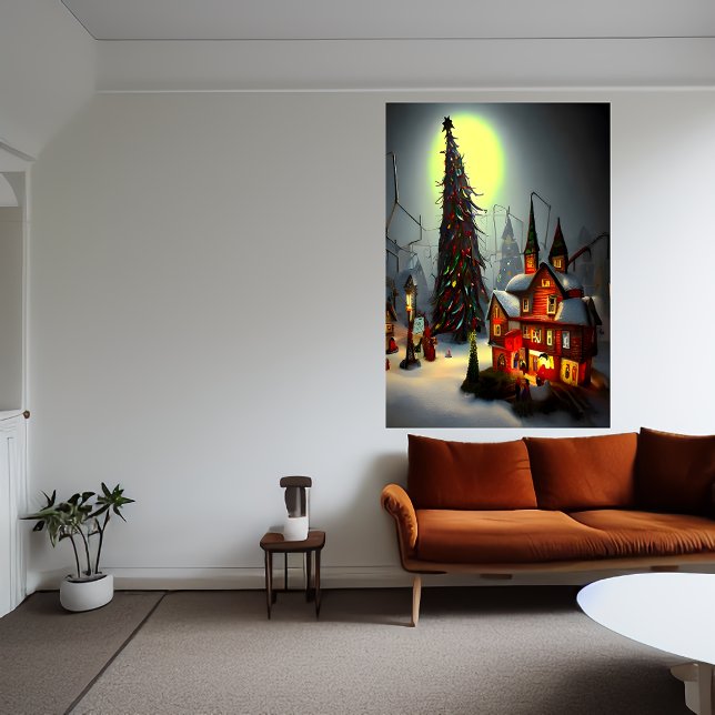 Le Village de Noël la nuit | AI Art Poster (Créateur téléchargé)