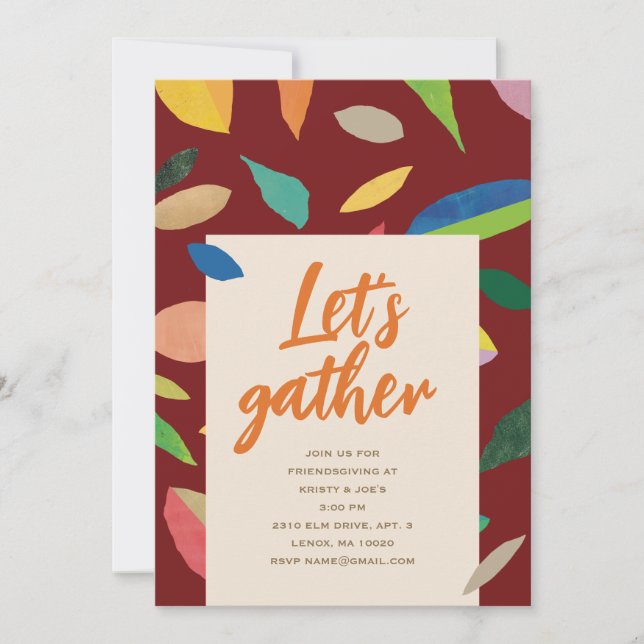 Leaf Drop Dark Merlot Party Invitation (Devant)