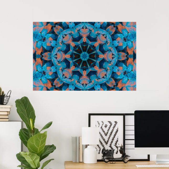 Leaf Kaleidoscope Star dans Poster bleu et orange (Bureau à domicile)