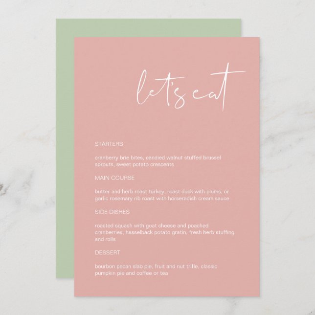 LEAH Vibrant Pastel Rose Mangeons Menu (Devant / Derrière)