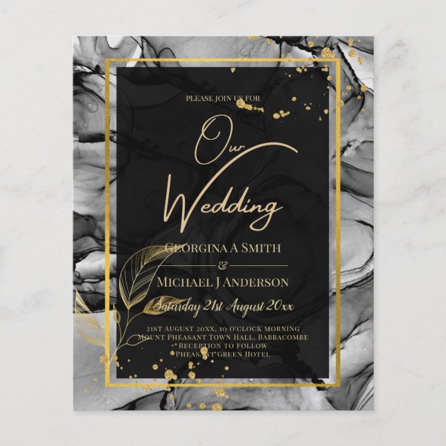 LeahG® Black Gold Alcohol Ink Wedding INVITE (Devant)