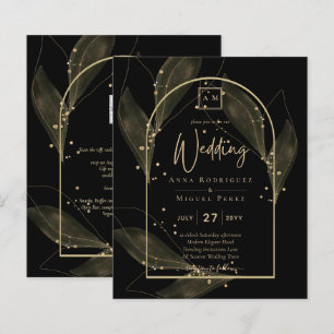 LeahG Black Gold Feuilles de mariage moderne INVIT