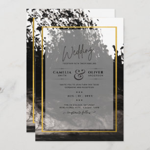 LeahG Black Gold INK Mariage Abstrait Invitation