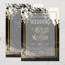 LeahG Black Gold INK Mariage Abstrait Invitation