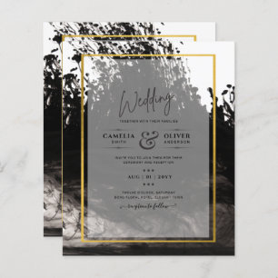 LeahG Black Gold INK Mariage Abstrait Invitation