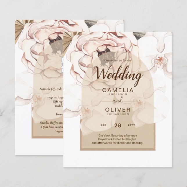 LeahG Blush Champagne Rose Mariage Floral Inviter (Devant / Derrière)