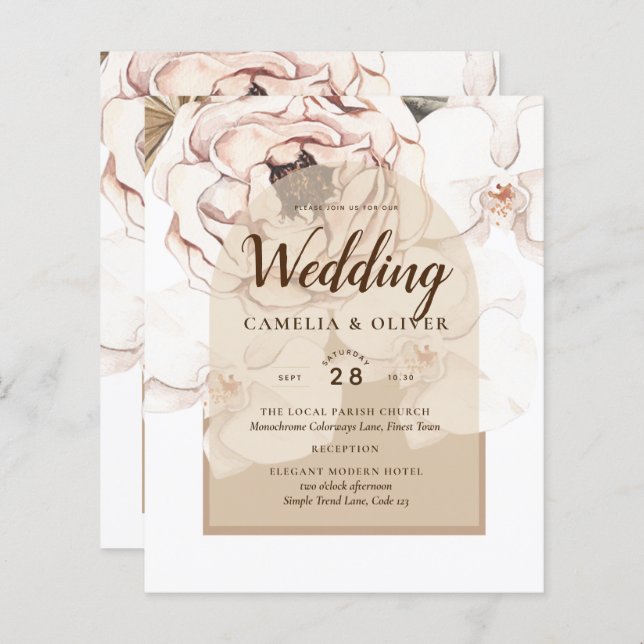 LeahG Blush Champagne Rose Mariage Floral Inviter (Devant / Derrière)