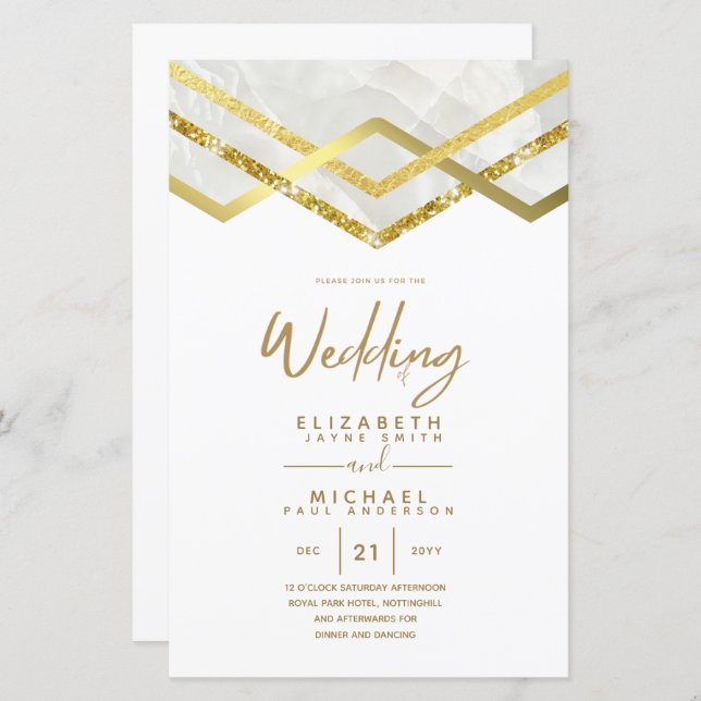 LeahG Budget DECO Mariage en or argent Invitation (Devant / Derrière)