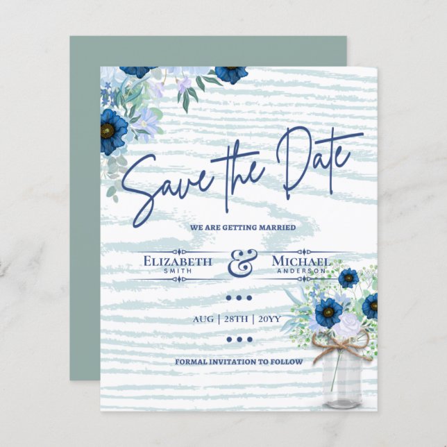 LeahG BUDGET Économisez la date Blue Sage Floral (Devant / Derrière)