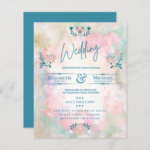 LeahG BUDGET Mariage Inviter Folk Art Turquoise ro