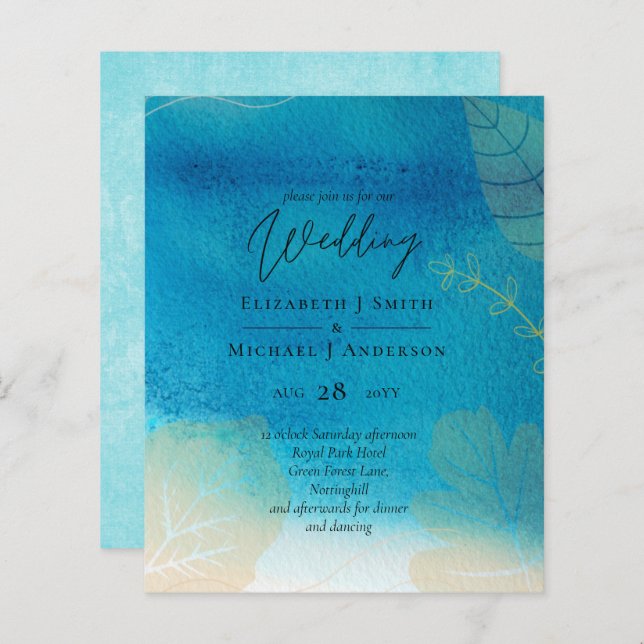 LeahG BUDGET Mariage Océan bleu aquarelle (Devant / Derrière)