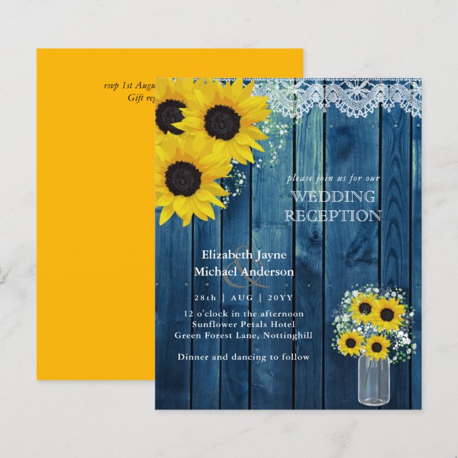LeahG Budget Mariage RÉCEPTION Tournesols rustique (Devant / Derrière)