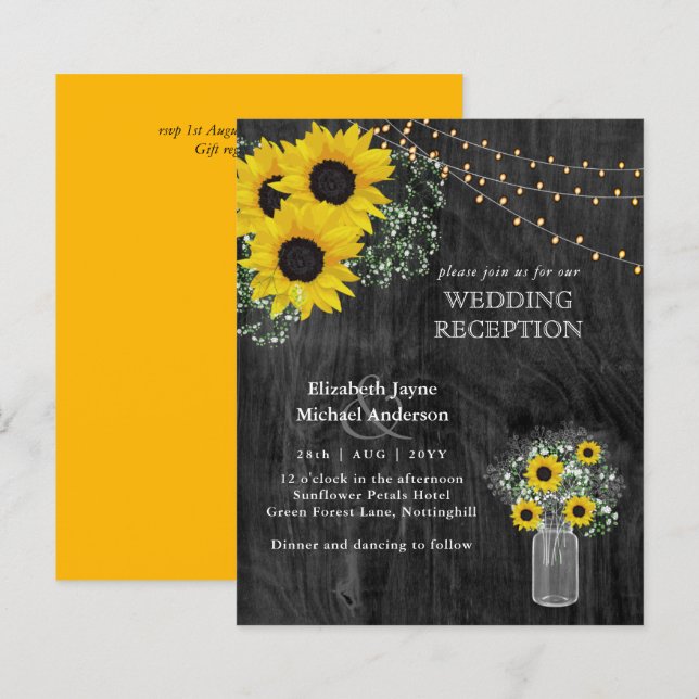 LeahG Budget Mariage RÉCEPTION Tournesols rustique (Devant / Derrière)