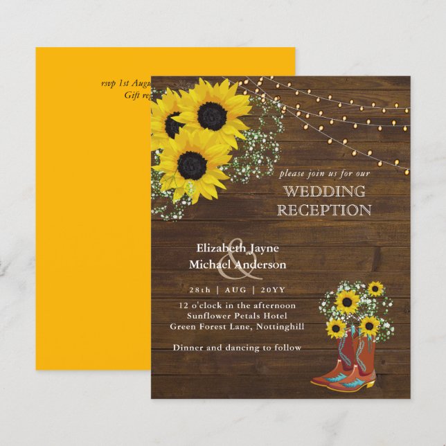 LeahG Budget Mariage RÉCEPTION Tournesols rustique (Devant / Derrière)