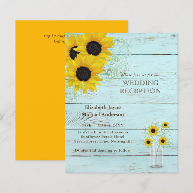 LeahG Budget Mariage RÉCEPTION Tournesols rustique (Devant / Derrière)