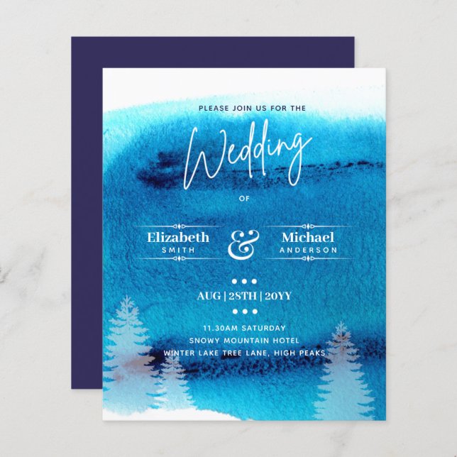 LeahG BUDGET Mountain Blue Wedding Invitation (Devant / Derrière)