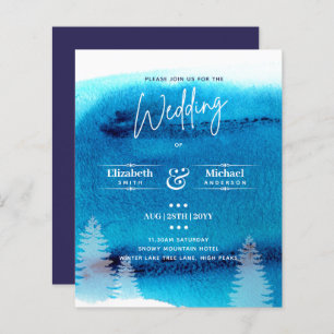 LeahG BUDGET Mountain Blue Wedding Invitation