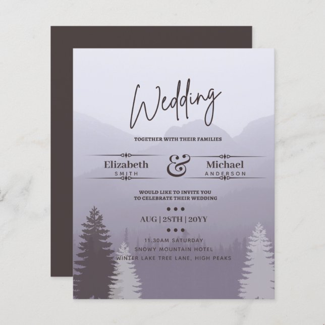 LeahG BUDGET Snowy Mountain Wedding Invitation (Devant / Derrière)