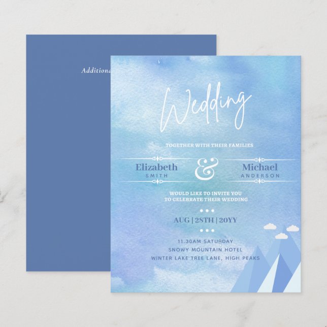 LeahG BUDGET Snowy Mountain Wedding Invitation (Devant / Derrière)