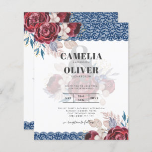 LeahG Burgundy Roses dentelle Invitation Mariage d
