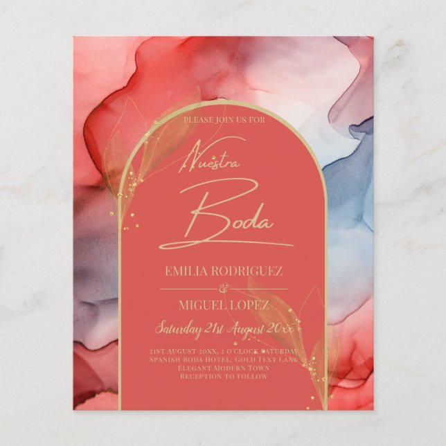 LeahG Corail Invitation de mariage bleu marine et  (Devant)