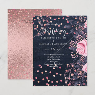LeahG Denim Bleu Rose Doré Rose Floral Mariage